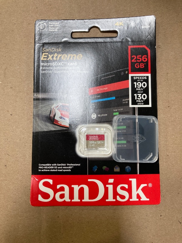 Photo 1 of SanDisk 256GB Extreme microSDXC UHS-I Memory Card with Adapter - Up to 190MB/s, C10, U3, V30, 4K, 5K, A2, Micro SD Card - SDSQXAV-256G-GN6MA