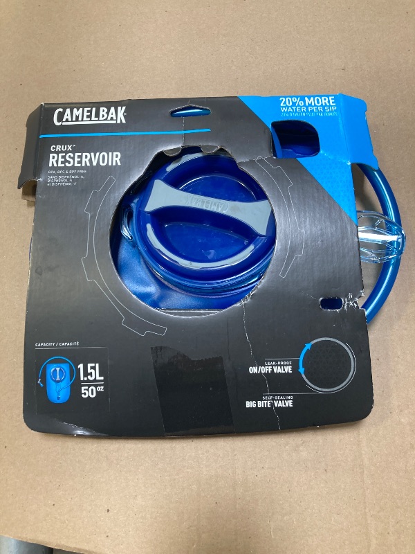 Photo 1 of CamelBak Crux 1.5-Liter Water Reservoir - Hydration Bladder - Faster Water Flow Rate - Leak-Proof Water Bladder - Ergonomic Shape - Big Bite Valve - BPA-Free - 50oz, Blue