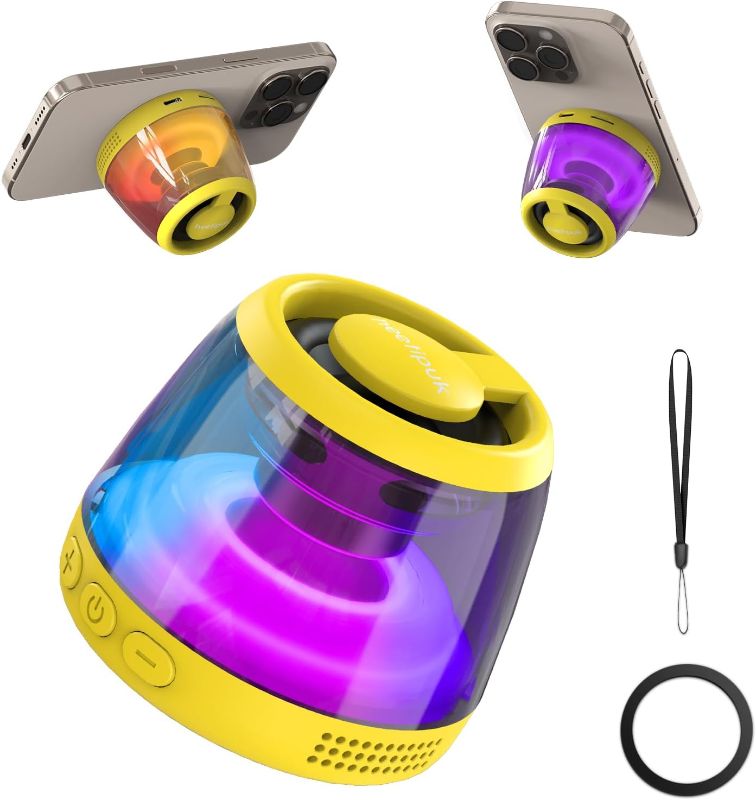 Photo 1 of Magnetic Bluetooth Speaker, Portable Mini Bluetooth Loudspeaker with Bass Diaphragm, 5W Internal-Magnet, 7H Playtime,TWS, RGB Light, TF Card Slot, Including Magnetic Ring and Lanyard, As Phone Stand
