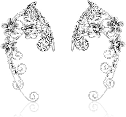 Photo 1 of Elven Ear Cuffs for Women, Handmade Elf Fairy Earrings Cuff Wrap Clip-on Filigree Earrings for Fantasy Fairy Halloween Costume, Cosplay, Wedding, Handcraft (Silver)
