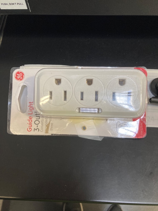 Photo 1 of GE 3-Outlet Extender Wall Tap with Guide Light, Grounded Adapter, 3-Prong, Cruise Essentials, Indoor Rated, Use for Home Office School Dorm, UL Listed, White, 14494