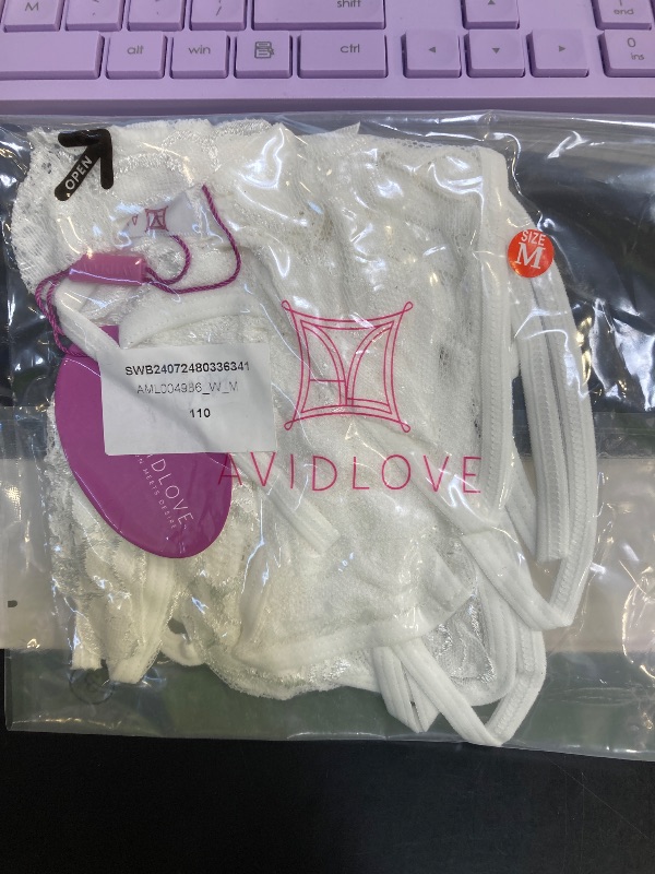 Photo 1 of Avidlove Women's 2 Piece Sexy Lace Strap Bralette Bra and Panty Lingerie Set White M