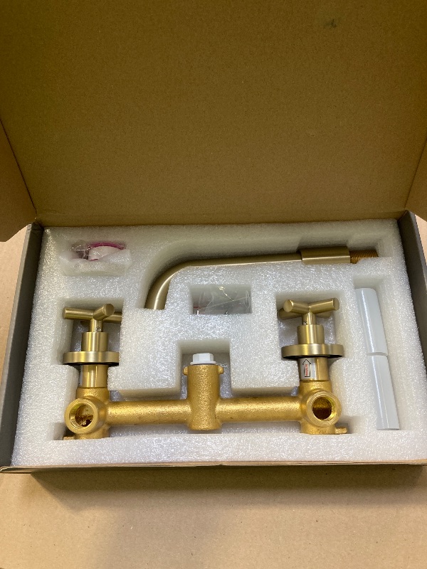 Photo 1 of SITGES Gold Bathroom Faucet, Double Handle Wall Mount Bathroom Sink Faucet and Rough in Valve Included (Gold)