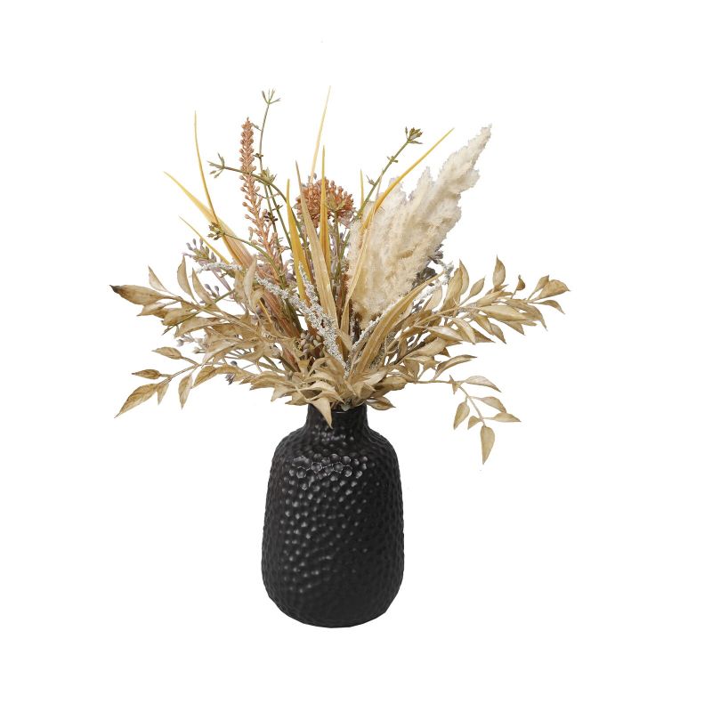 Photo 1 of 14" Artificial Fall Floral in Matte Black Vase, 1.4 Lb for Tabletops