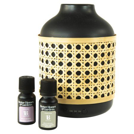 Photo 1 of Better Homes & Gardens Cool Mist Ultrasonic Aroma Diffuser 3 Piece Set Black Caning 250 ML