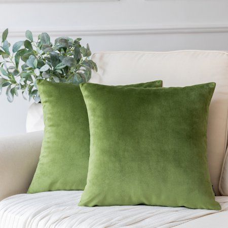 Photo 1 of Phantoscope Soft Silky Velvet Series Square Decorative Throw Pillow Cusion for Couch 20 X 20 Green 2 Pack