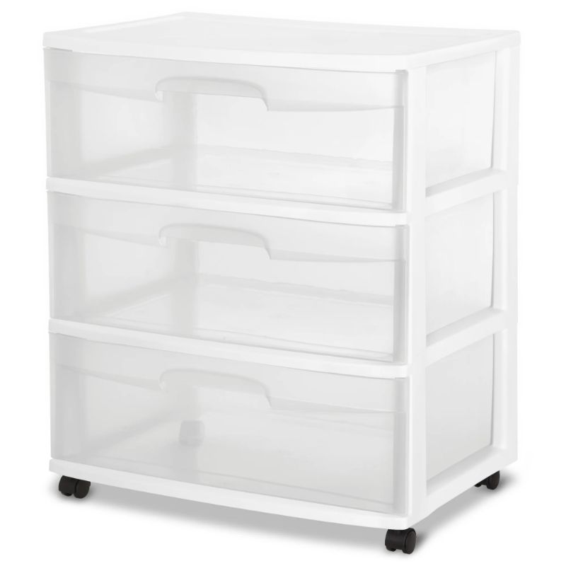 Photo 1 of Wide 3 Drawer Cart White/Clear 