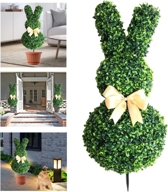 Photo 1 of Bunny Topiary Outdoor, Rabbit Shaped Artificial Boxwood Bunny Topiary Trees with Ground Spike for Indoor Outdoor Home Porch Decoration, Wedding Events, Photography Props 70 Cm High (A)
