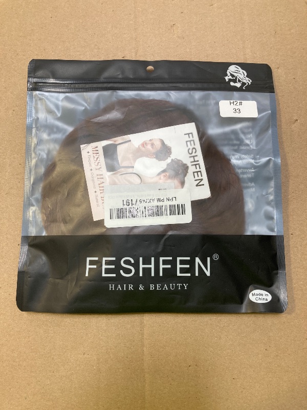 Photo 1 of FESHFEN Messy Bun Hair Piece - Elastic Wavy Curly Hair Bun Scrunchies Extensions Synthetic Chignon Hairpieces for Women Girls, Dark Auburn 1 PCS