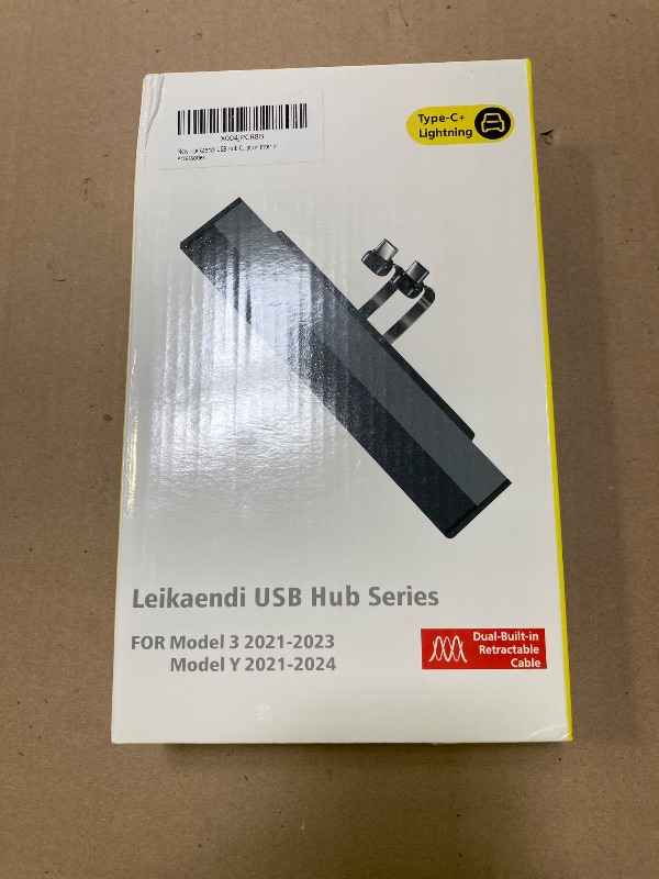 Photo 1 of Leikaendi USB Hub Charger for Tesla Model 3 2021-2023 & Model Y 2021-2024 with Two 27W Fast Charging Retractable Cables, Slid Cover Phone Charger Center Console Docking Station Interior Accessories