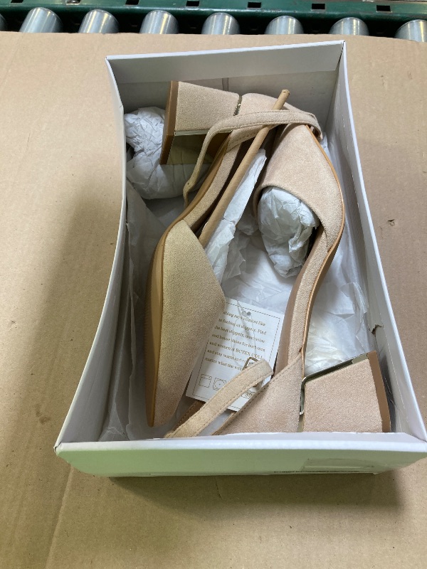 Photo 1 of BCTEX COLL Womens Pointed Toe Pumps Shoes Ankle Strap Chunky Low Heels Metal Lined Sandals Designed for Women Nude Suede, Size9
