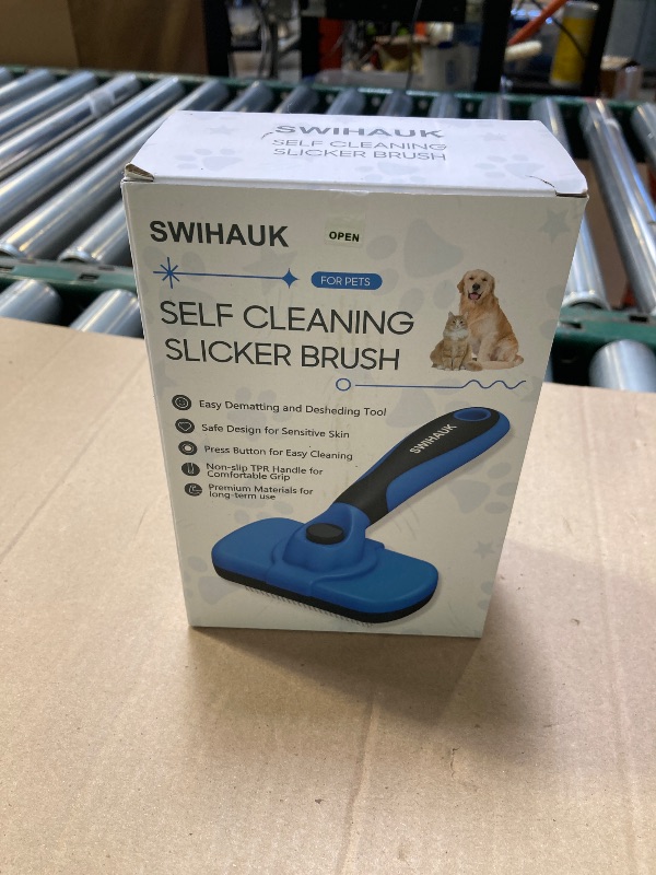 Photo 1 of Swihauk Self Cleaning Slicker Brush - Skin Friendly Deshedding Grooming Tool for Dogs & Cats, Suitable for Shedding & Haired Pets, with Pet Supplies Accessories, Blue