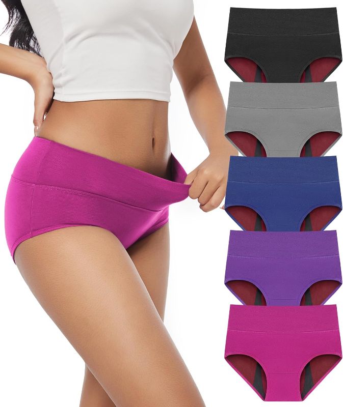 Photo 1 of Women's Incontinence Underwear, 100ml Leak-Proof Period High Waisted Brief Heavy Flow Bladder Leak Washable Cotton 5 Pack (Multicolor01, Medium)