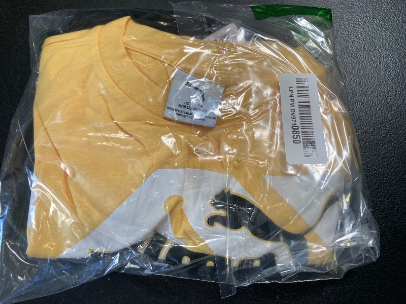 Photo 1 of PUMA Boys' Short Set - 2 Piece Short Sleeve Crewneck Performance Graphic Tees and Athletic Mesh Shorts for Boys Size M 10/12, Yellow/Black