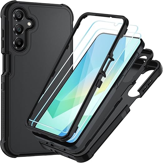 Photo 1 of Samsung Galaxy A16 5G Case : 3-Layer Shockproof Phone Cover with HD Screen Protector,Hybrid Protective Military-Grade Drop Protection for Galaxy A16 5G Phone Case (Black/Black)
