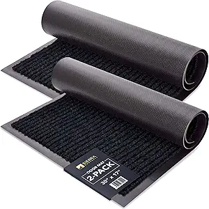 Photo 1 of Sierra Concepts 2-Pack Front Door Mat Ribbed Black - Indoor Outdoor Floor Doormat Entryway Welcome Mats - Entrance Shoe Scraper, Entry Inside Outside Garage, 30" x 17"