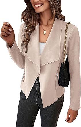 Photo 1 of PRETTYGARDEN Women's Faux Suede Jackets 2025 Spring Fall Clothes Long Sleeve Open Front Cropped Coat Outwear - size M