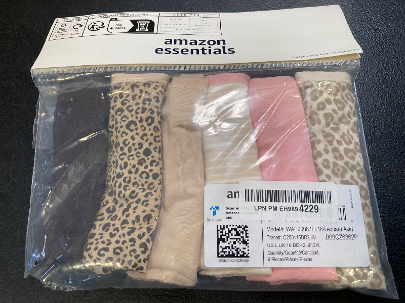 Photo 1 of Amazon Essentials Women's Cotton Bikini Brief Underwear (Available in Plus Size), Pack of 6, Animal Print/Leopard/Multicolor/Stripe, Large