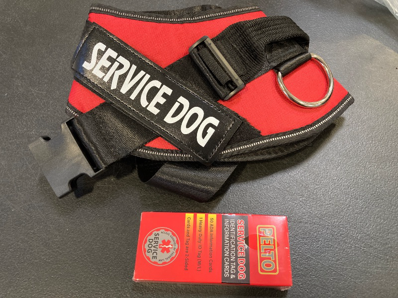 Photo 1 of Service Dog Vest + ID Tag + 50 ADA Information Cards - Service Dog Harness in Size XL, Metal Dog Tag has Durable Clip, Service Animal Information Cards are 2-Sided. ESA Accessory Set

