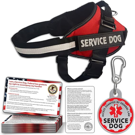 Photo 1 of Service Dog Vest + ID Tag + 50 ADA Information Cards - Service Dog Harness in Size XL, Metal Dog Tag has Durable Clip, Service Animal Information Cards are 2-Sided. ESA Accessory Set
