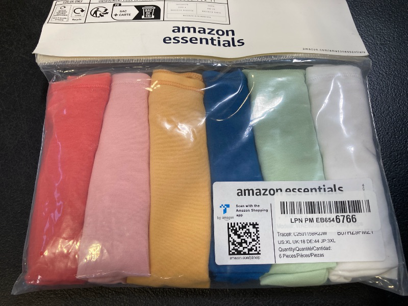 Photo 1 of Amazon Essentials Women's Cotton Bikini Brief Underwear (Available in Plus Size), Pack of 6, Pretty Color Pops, X-Large