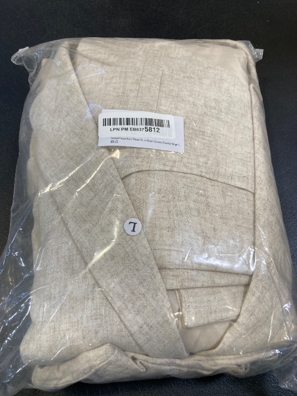 Photo 1 of Furuyal Linen Suit 3 Pieces Vintage Retro Wedding Prom Suits Slim Fit Jacket Blazer Groom Tuxedos Beige-L