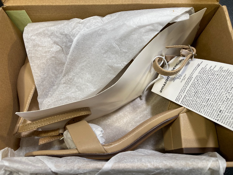 Photo 1 of Amazon Essentials Women's Two Strap Heeled Sandal, Beige Faux Leather, 6.5