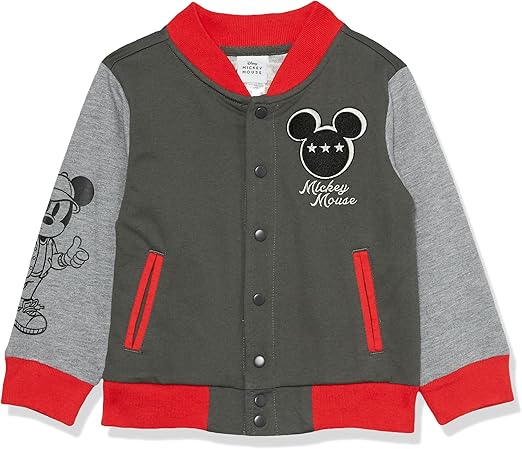 Photo 1 of Disney Boys' Mickey Mouse French Terry Button Up Varsity Bomber Jacket Toddler to Big Kid - size 10 / 12