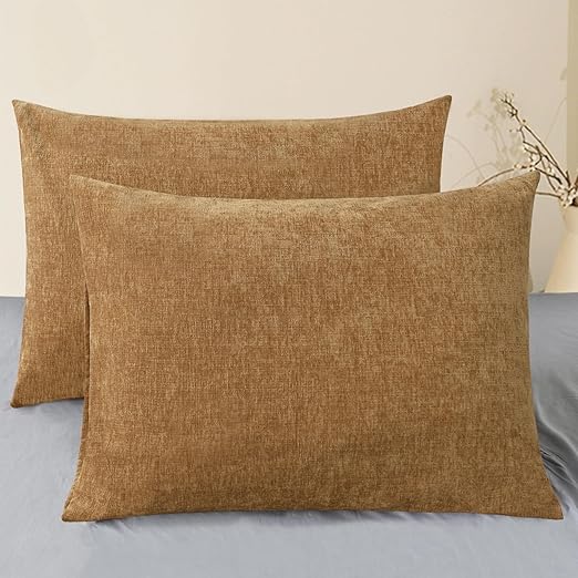 Photo 1 of Throw Pillow Covers Decorative 20 X 26 Inches Pack of 2 Cozy Chenille Standard Pillow Shams Cases for Couch Sofa Bed Living Room Home Apricot Brown