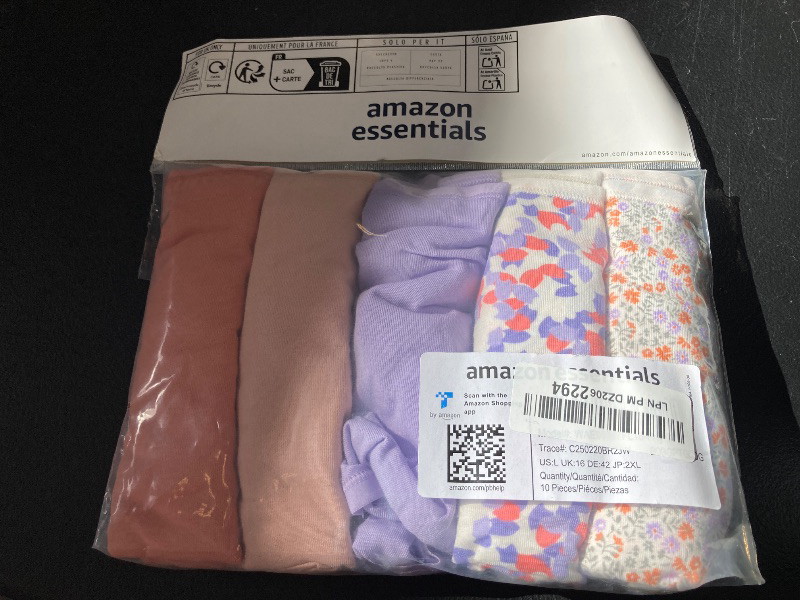 Photo 1 of Amazon Essentials Women's Cotton Bikini Brief Underwear (Available in Plus Size), Pack of 10, Checked/Ditsy Floral/Floral/Multicolor, Large