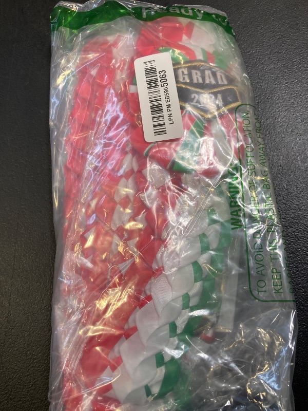 Photo 1 of Geegoods Graduation Leis Class of 2024 Graduation Ribbon Lei with Butterfly Handmade Braided Necklace for High School College Graduation DIY Decors Party Supplies, Red Green White-2Pack
