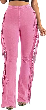 Photo 1 of Flare Leggings for Women High Waisted Fringe Bell Bottom Pants with Side Tassels Festival Y2K Style