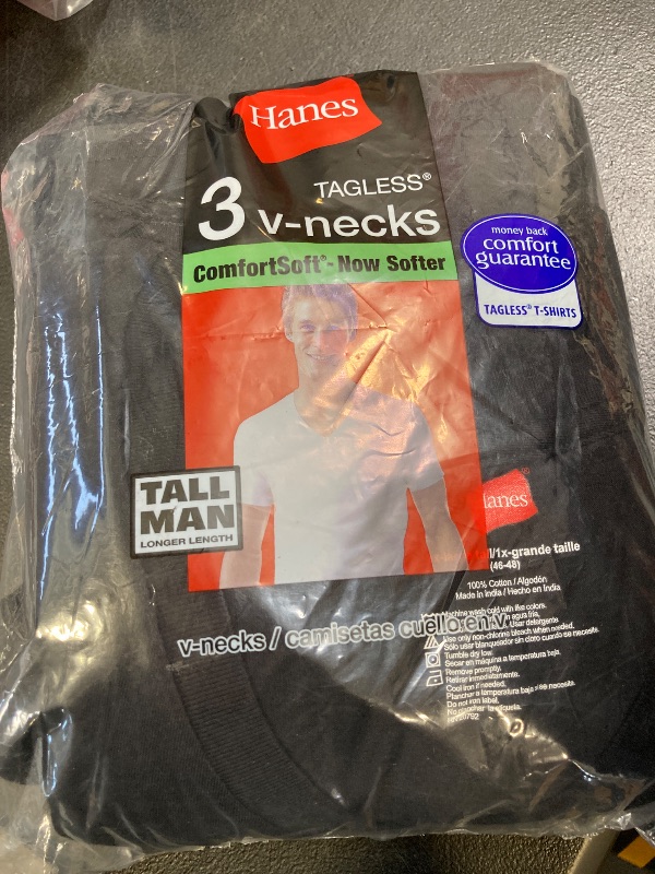 Photo 1 of Hanes Men’s Tall 100% Cotton V-Neck Undershirts, Tagless, Ultra Comfort, X-Large Tall, Black - 3 Pack