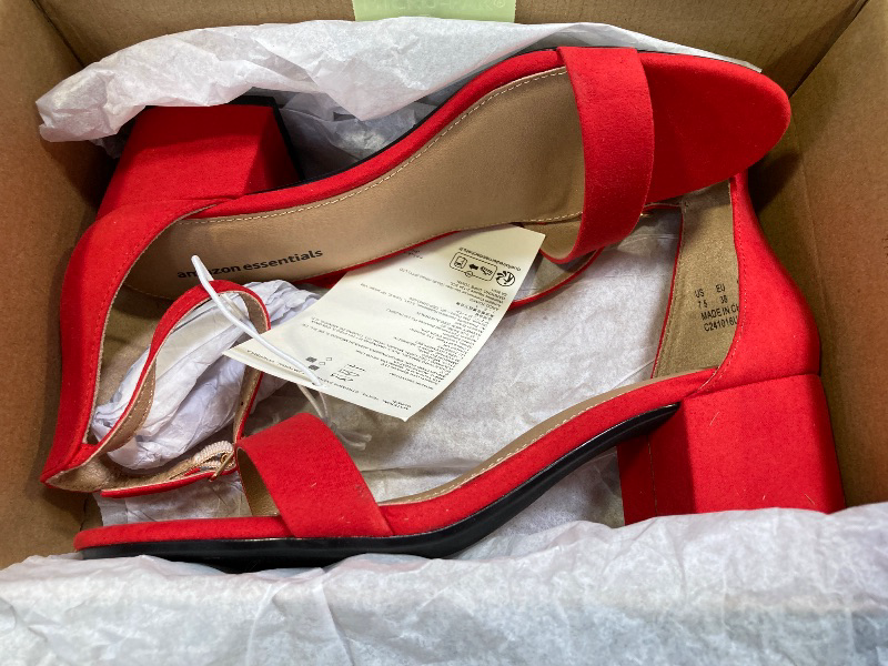 Photo 1 of Amazon Essentials Women's Two Strap Heeled Sandal, Bright Poppy Red, 7.5