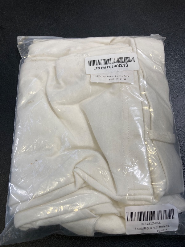 Photo 1 of MoFiz Capri Business Pants for Women Straight Leg with Pockets Ladies Breathable Comfortable Office Wear White L