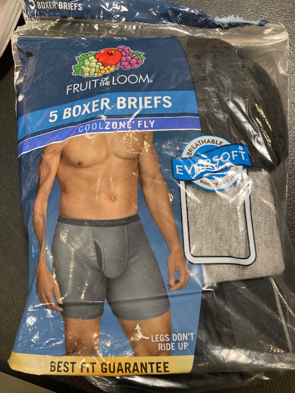 Photo 1 of Fruit of the Loom Men's Cool zone Boxer Briefs, Moisture Wicking & Breathable, Assorted Color Multipacks, 5 Pack-Black/Gray- LARGE 