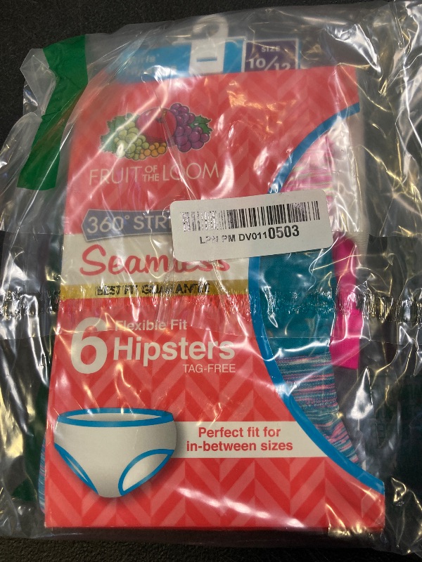 Photo 1 of Fruit of the Loom Girls' Seamless Underwear Multipack, Hipster-6 Pack-Assorted - size 10 -12