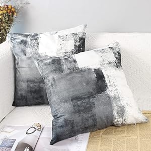 Photo 1 of Gray Throw Pillow Covers 18x18, Modern Abstract Gray and White Couch Pillow Covers, Decorative Accent Pillow Cover, Square Pillow Cases for Sofa Living Room Bedroom Set of 2