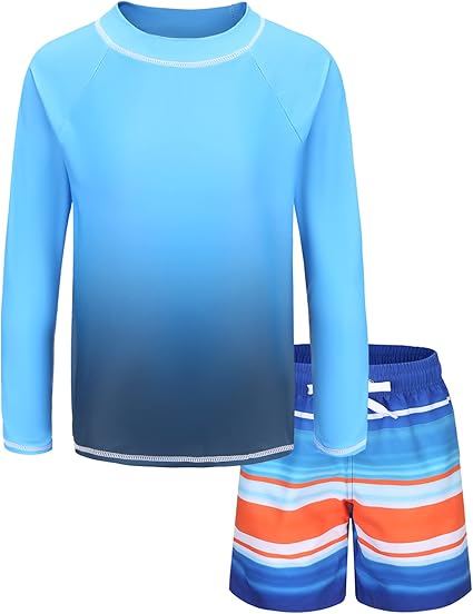 Photo 1 of HowJoJo Kids Rash Guard Set Boys Long Sleeve Swim Trunks and Swim Shirt Sets Two Piece Swimsuits - size 15 / 16 