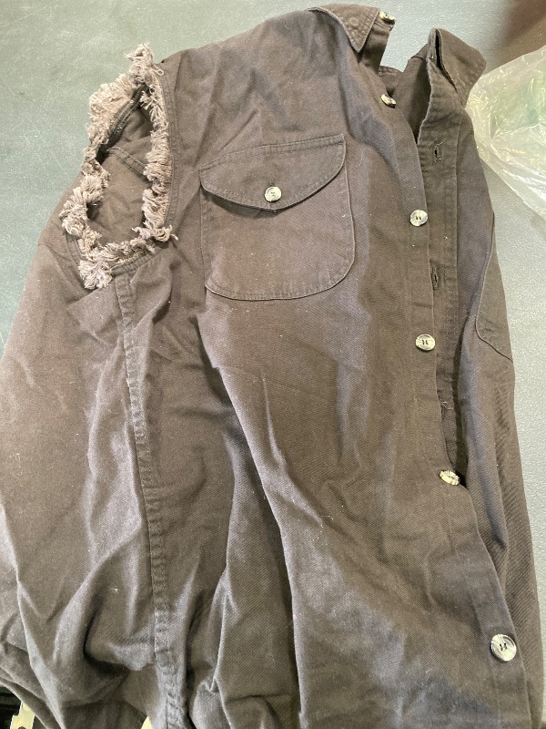 Photo 1 of Milwaukee Leather DM1002 Men's Black Lightweight Denim Shirt with Frayed Cut Off Sleeveless - size M 