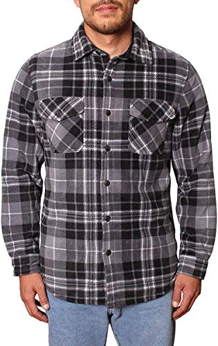 Photo 1 of Freedom Foundry Men's Plaid Fleece Jackets Super Plush Sherpa Lined Jacket Shirt (Charcoal Grey, X-Large)