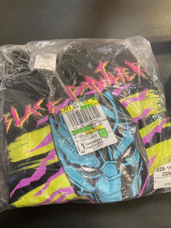 Photo 1 of Mens Crew Neck Long Sleeve Marvel Black Panther Sweatshirt, Large, Black