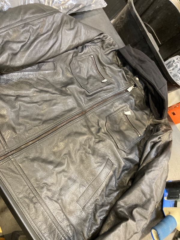 Photo 1 of Men's Vintage Leather Hooded Jacket, Size: Large, Black