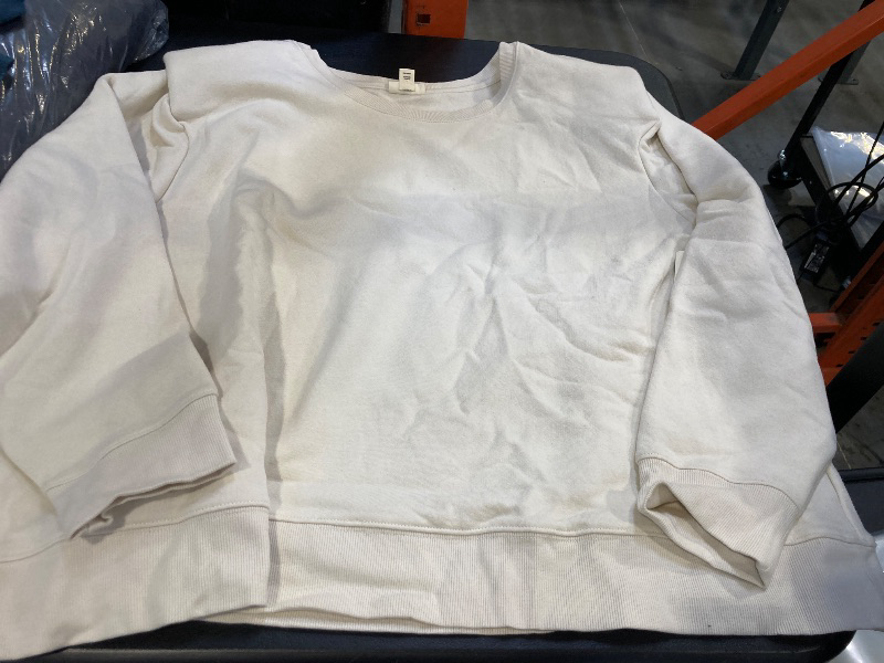 Photo 1 of Ana Fleece Lined Sweatshirt Top Womens 3X Beige Cotton Blend Shoulder Pad Casual