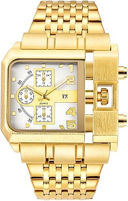 Photo 1 of Reginald Hip hop Men's Watch Big Face Watch for Men Square Novel Face Dial Stainless Steel Quartz Leather Strap WristWatches