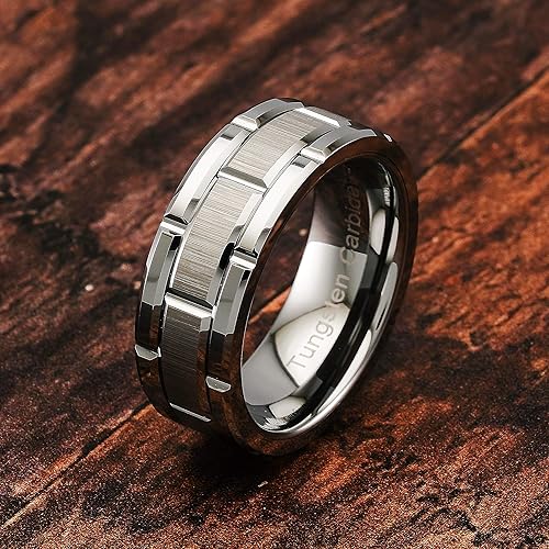Photo 1 of 100S JEWELRY Tungsten Rings For Men Wedding Band Silver Brick Pattern Brushed Engagement Promise Size 10.5