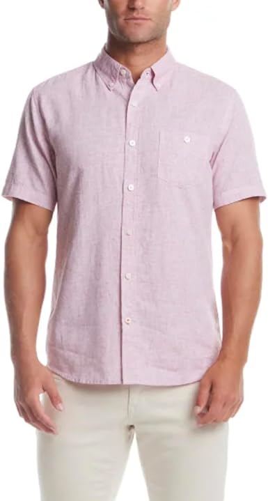 Photo 1 of Weatherproof Vintage Men's Short Sleeve Linen Cotton Blend Woven Button Down Shirt Red - size XXL