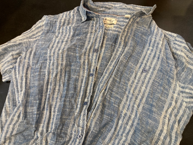 Photo 1 of Weatherproof Vintage Men's Short Sleeve Linen Cotton Blend Woven Button Down Shirt Blue - size XXL
