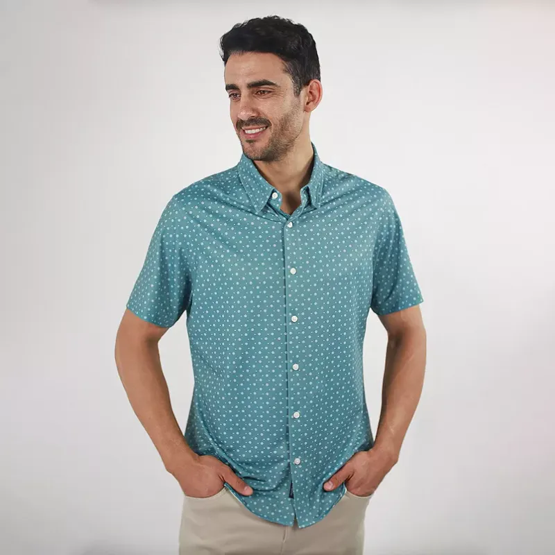 Photo 1 of Jachs New York Polo Spandex Short Sleeve Teal / Green Print Shirt - size XXL
