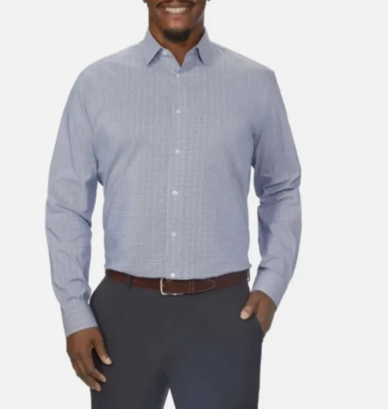 Photo 1 of Calvin Klein Men’s Tech Active Stretch Dress Shirt, Blue Plaid - size 34 / 35 2XL